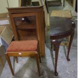 Mixed Lot of Furniture, To include a glazed corner cabinet, half moon table, oak occasional table