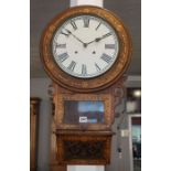 Victorian Walnut Marquetry Drop Dial Wall Clock, 76cm high, Lacking pendulum