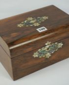 Victorian Walnut Sewing Box, Having a mother of pearl and abalone shell panel to the top and frieze,