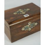 Victorian Walnut Sewing Box, Having a mother of pearl and abalone shell panel to the top and frieze,