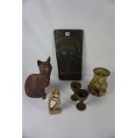 Sundry Lot of African Themed and Stoneware Ornaments, To include masks, table lamps, vases, signed