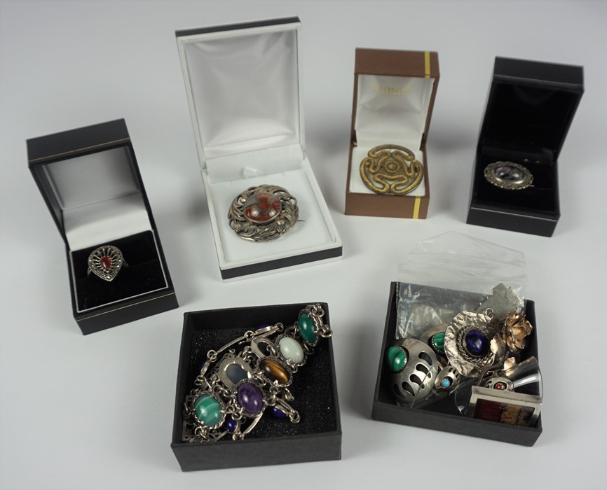 Collection of Silver Jewellery, To include a rose brooch, agate bracelet, Scottish sterling silver