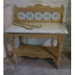 Pine Washstand, Having a tiled splash back, with marble surface above under tier, 106cm high, 92cm