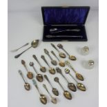 Collection of Silver Souvenir Spoons, Some examples with enamelled stems, hallmarked to some and