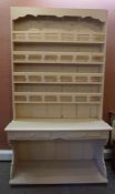 Large Painted Pine Dresser, Having a four tier Delft rack above two small drawers, 235cm high, 135cm