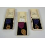Three 9ct Gold Scottish Dance Medals, Decorated with enamel and embossed lion rampant to obverse, to