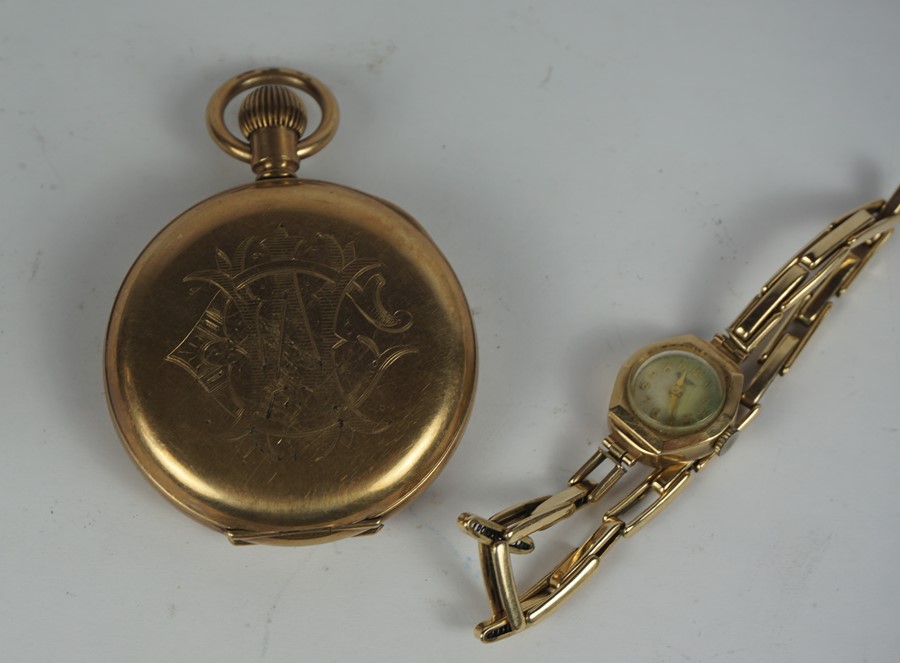 9ct Gold Backed Ladies Wristwatch, Also with a rolled gold full hunter pocket watch by Adonis U.S.A, - Image 4 of 4