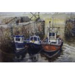 John F Martin (1970-2006) "Fishing Boats, Crail Harbour" Watercolour, signed and titled, 28cm x 36.