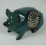 Limited Edition Griselda Hill Pottery Pig by Wemyss, Glazed in green, number 3/50, 8cm highCondition
