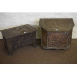 Brass Coal Box, 50cm high, 60cm wide, 39cm deep, also with another coal box, (2)