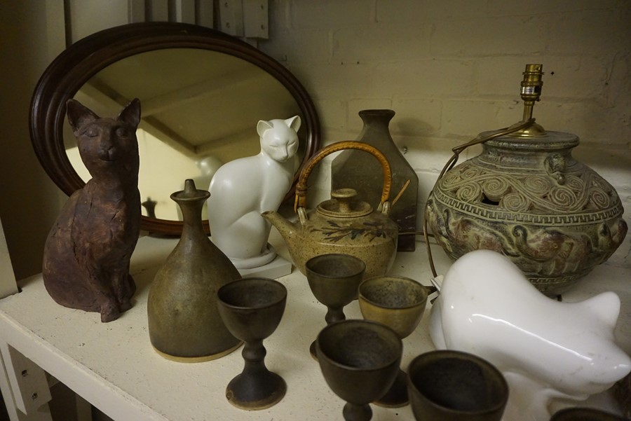 Sundry Lot of African Themed and Stoneware Ornaments, To include masks, table lamps, vases, signed - Image 4 of 5