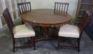 William IV Mahogany Breakfast Table, Having a snap action circular top, raised on a cylindrical