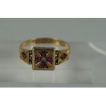 15ct Gold Ruby Ring, circa late 19th / early 20th century, Set with small stones, stamped 15,