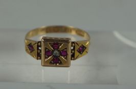 15ct Gold Ruby Ring, circa late 19th / early 20th century, Set with small stones, stamped 15,