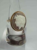 9ct Gold Cameo Ring, The cameo measuring approximately 1.5cm, stamped 9ct, gross weight 4.6 grams,