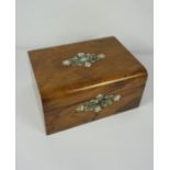 Victorian Walnut Sewing Box, Having a mother of pearl and abalone shell panel to the top and frieze,