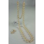String of Pearls with a 9ct Gold Clasp, Approximately 60 pearls in total, also with a pair of 9ct