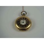 18K Gold Ladies Half Hunter Fob Watch, circa late 19th / early 20th century, Stamped 18k, gross
