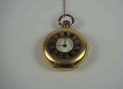 18K Gold Ladies Half Hunter Fob Watch, circa late 19th / early 20th century, Stamped 18k, gross