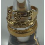 Three 9ct Gold Ladies Rings, All gold bands, stamped 375, gross weight 9 grams, (3)