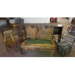 Mixed Lot of Furniture, To include a mahogany towel rail, oak framed bergere sofa, wrought iron