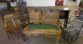 Mixed Lot of Furniture, To include a mahogany towel rail, oak framed bergere sofa, wrought iron