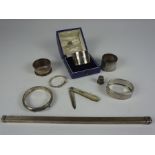 Mixed Lot of Silver, To include a rule case with London hallmarks, napkin rings, bangles, silver