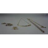Mixed Lot of 9ct Gold Jewellery, To include a pendant, chain, pair of stud pearl earrings etc, gross