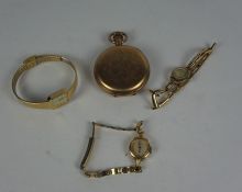 9ct Gold Backed Ladies Wristwatch, Also with a rolled gold full hunter pocket watch by Adonis U.S.A,
