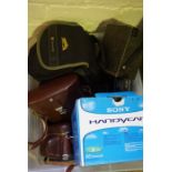 Box of Assorted Cameras, To include an example by Kodak, also with a Sony Handycam, boxed,