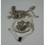 Quantity of Silver Jewellery, To include a padlock bracelet, silver and enamel bracelet, locket,