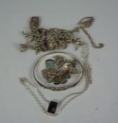 Quantity of Silver Jewellery, To include a padlock bracelet, silver and enamel bracelet, locket,