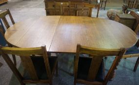 Composite Dining Room Suite, Comprising of an oak court cupboard, extending oak dining table, with