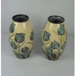 A Pair of Copy Tulip Pattern Vases, Marked to the underside for Moorcroft, Made for Liberty & Co, (