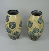 A Pair of Copy Tulip Pattern Vases, Marked to the underside for Moorcroft, Made for Liberty & Co, (