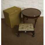 Mahogany Footstool, Having a needlepoint top, also with a coffee table and a Lloyd Loom style