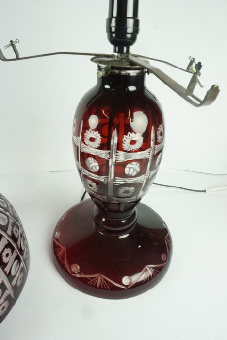 Ruby Coloured Glass Table Lamp with Shade, fitted for electricity, approximately 54cm high - Image 3 of 3