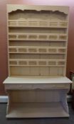 Large Painted Pine Dresser, Having a four tier delft rack above two small drawers, 235cm high, 135cm