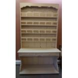 Large Painted Pine Dresser, Having a four tier delft rack above two small drawers, 235cm high, 135cm