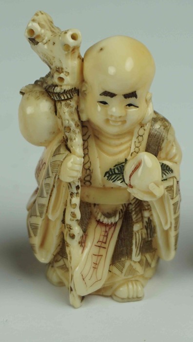 Three Japanese / Oriental Ivory Netsukes, pre 1947, Modelled as an immortal, buddha, and child - Image 2 of 7