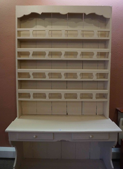 Large Painted Pine Dresser, Having a four tier delft rack above two small drawers, 235cm high, 135cm - Image 3 of 3