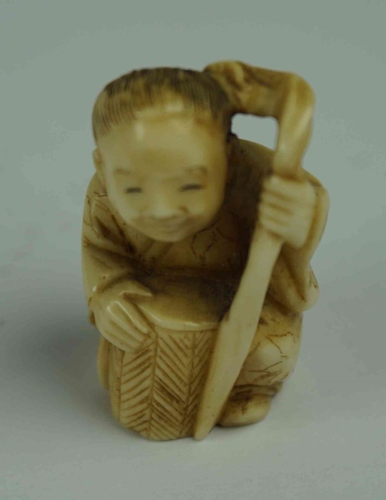 Three Japanese / Oriental Ivory Netsukes, pre 1947, Modelled as an immortal, buddha, and child - Image 6 of 7