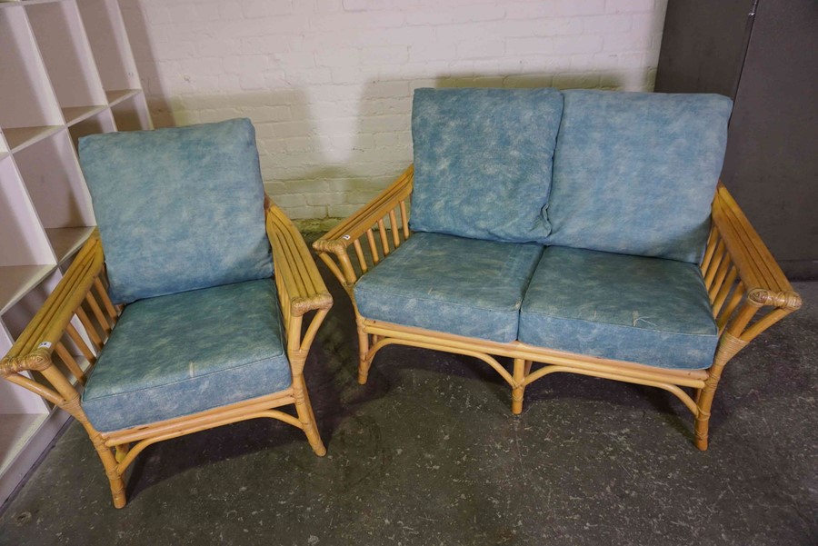 Two Piece Bamboo Conservatory Suite by Angraves, Comprising of a two seater sofa with matching - Image 3 of 10