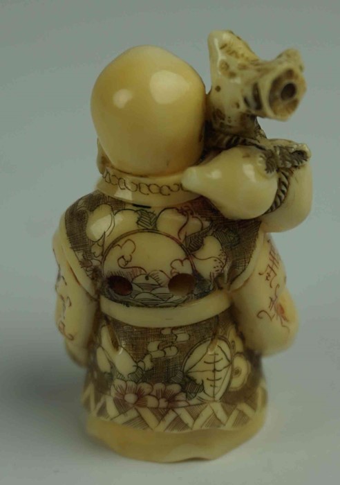 Three Japanese / Oriental Ivory Netsukes, pre 1947, Modelled as an immortal, buddha, and child - Image 3 of 7