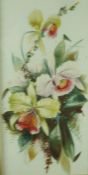 Pair of Handpainted Floral Pictures on Glass, 38cm x 18.5cm, in gilt frames, (2)