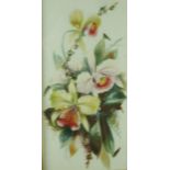 Pair of Handpainted Floral Pictures on Glass, 38cm x 18.5cm, in gilt frames, (2)