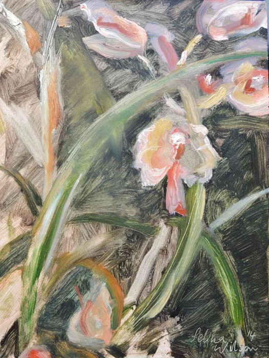 Selina Wilson (British, B.1986) "Studio Orchid", oil on canvas, signed and dated '14 lower right,