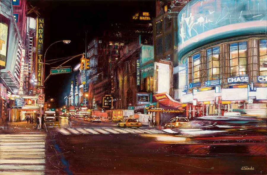 Lesley Anne Derks BA(Hons) (British, B.1977) "7th Avenue, New York", oil & enamel on canvas,