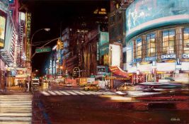Lesley Anne Derks BA(Hons) (British, B.1977) "7th Avenue, New York", oil & enamel on canvas,