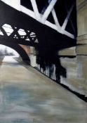 Lindsey Lavender SSA (British, B.1970) "Bridges, River Esk", acrylic & oil on canvas, artist label